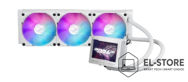 System chłodzenia wodnego AIO ASUS ROG RYUJIN III 360 ARGB WHT, wentylatory i ekran LCD.